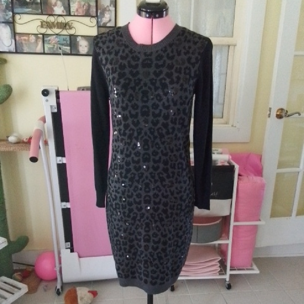 Betsey Johnson Black Leopard Long Sleeve Dress